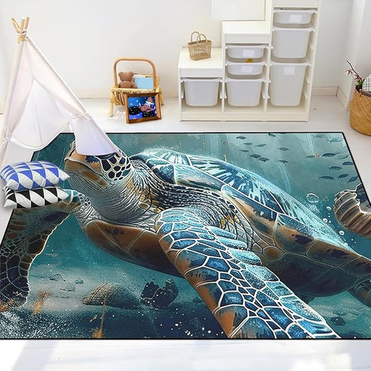 Sea Turtles Rugs for Kids - Sea Turtle Area Rug 5'×7' Ocean Life Turtles Carpet for Bedroom Living Room Ocean Turtle Kids Room Decor