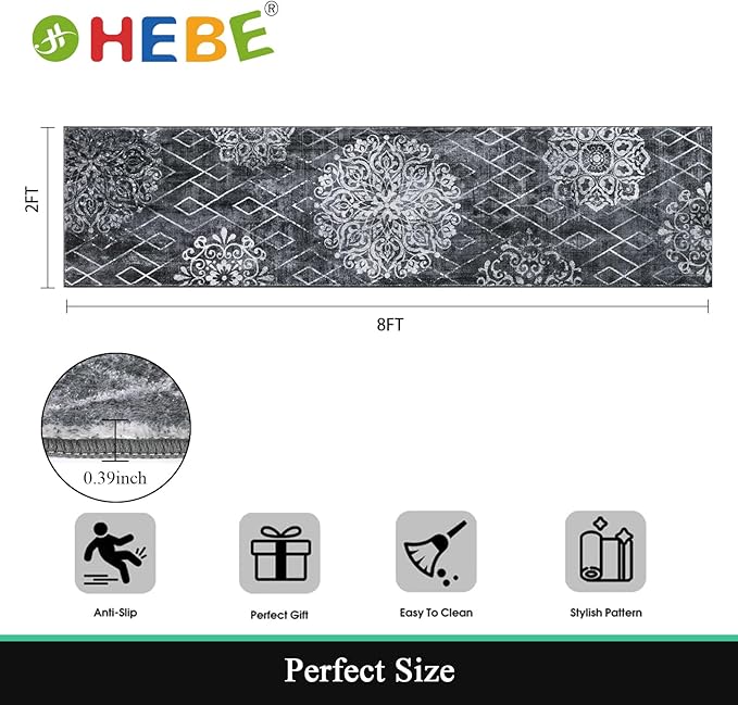 HEBE Hallway Runner Rug 2'x8' Washable Vintage Distressed Area Rugs Non Slip Laundry Rug Runner Boho Floor Carpet Runners for Hallways Entryway Laundry Room Kitchen Bathroom