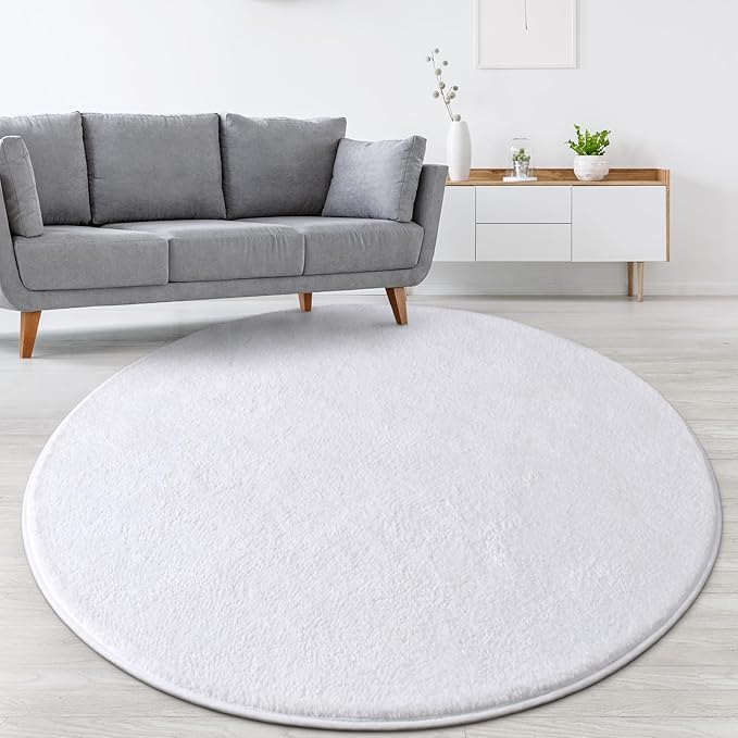 Lascpt Round Rug for Bedroom 4x4, White Circle Rug for Living Room Super Soft Thicken Memory Foam Circular Rug, Non-Slip Indoor Area Rug for Modern Home Decor, Round Carpet for Nursery Kid's Room