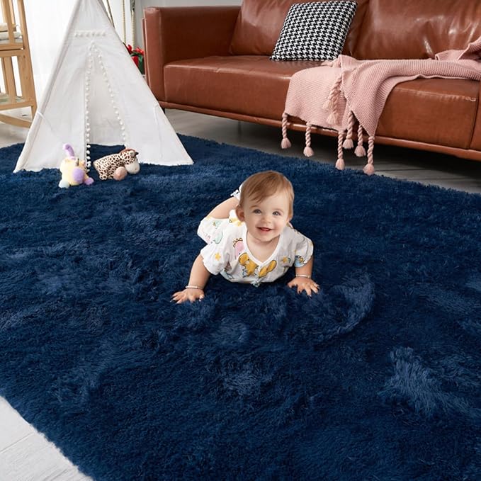 2×3 Small Rugs for Bedroom, Super Soft Living Room Shaggy Non-Slip Fluffy Furry Rug, Indoor Navy Blue Floors Carpet, for Kids Girls Boys Room, Dorm Nursery RoomsHome Decor Aesthetic