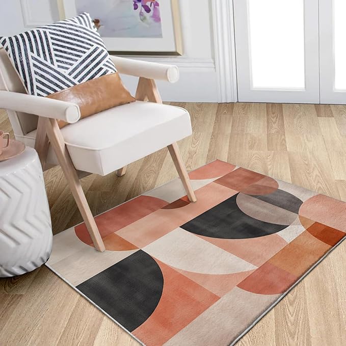 2x3 Area Rugs for Living Room Machine Washable Geometric Boho Rug Non Slip Printed Mid Century Rug Carpet Friendly Modern Rug for Bathroom Bedroom Dining Room Kitchen