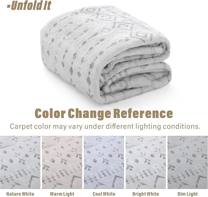 Carvapet Rugs for Living Room Bedroom, Grey Boho Low Pile Large Carpet with Rubber Backing, Foldable, Non Slip Machine Washable (9 x 6 Feet Rectangular, Gray Area Rug)