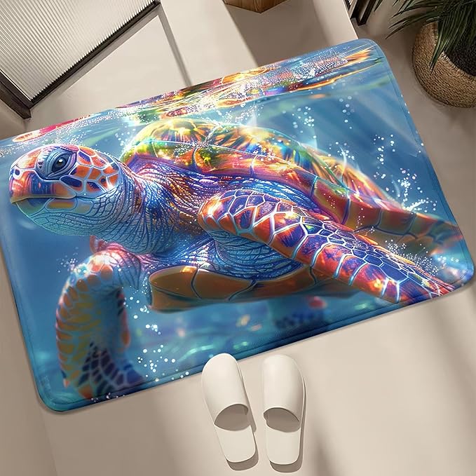 Sea Turtle Coastal Rug - Kids Sea Turtle Rugs for Bedroom Ocean Life Theme, 35" L x 23" W