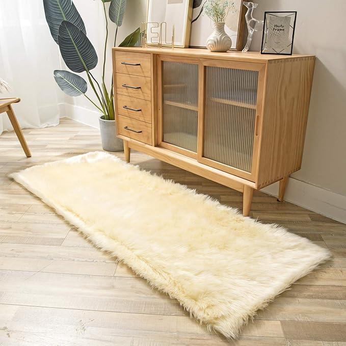 Ashler faux fur rug, Fluffy Shaggy Area Rug Ultra Soft 2.2 x 6 Feet Rectangle Fur Rug, Yellow Fuzzy Rug Machine Washable Shag Rug, Nursery Decor Throw Rugs for Bedroom, kids room, Living Room