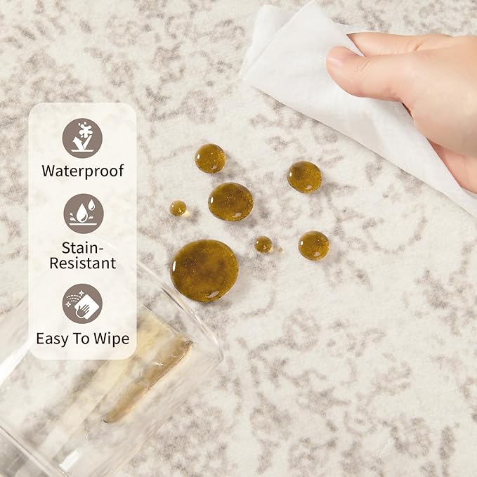 4x6 Washable Area Rug for Living Room, Vintage Neutral Boho Rugs for Office, Dining Room, Kids Room, Farmhouse, Durable Low Pile Non Slip Carpet for High Traffic Areas, Light Bown
