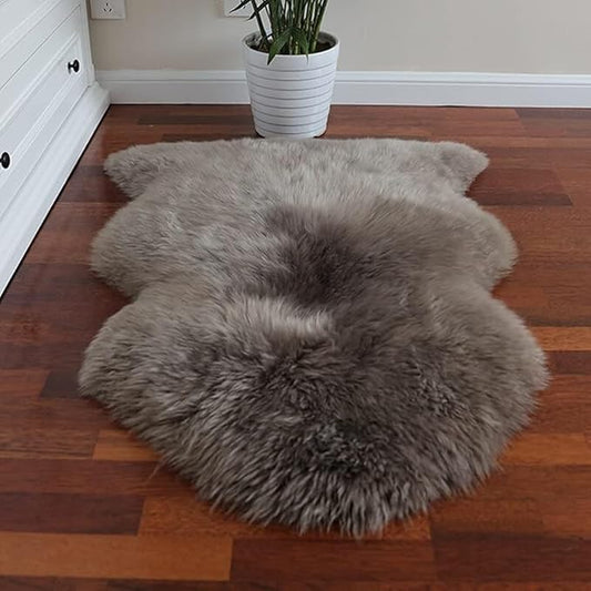 HUAHOO Premium Genuine Sheepskin Rug Real Australia Sheepskin Natural Lambskin Fur Area Rug Seat Covers for Kids Bedroom Sofa Chair Cover Pets Dogs Mat Double Pelt/2' x 3' Mushroom