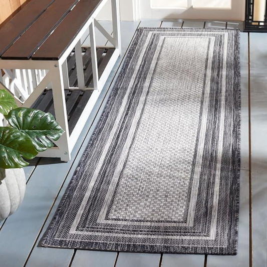 SAFAVIEH Courtyard Collection Runner Rug - 2'3" x 12', Light Grey & Black, Non-Shedding & Easy Care, Indoor/Outdoor & Washable-Ideal for Patio, Backyard, Mudroom (CY8475-37612)