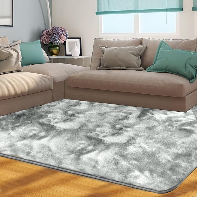 Ultra Soft Area Rug 5x8 Feet, Cosy Fuzzy Faux Fur Area Rug,Indoor Modern Plush Washable Shaggy Rugs for Bedroom Living Room Home Decor, Fluffy Carpet for Kids Room,Nursery,Dorm (Grey)