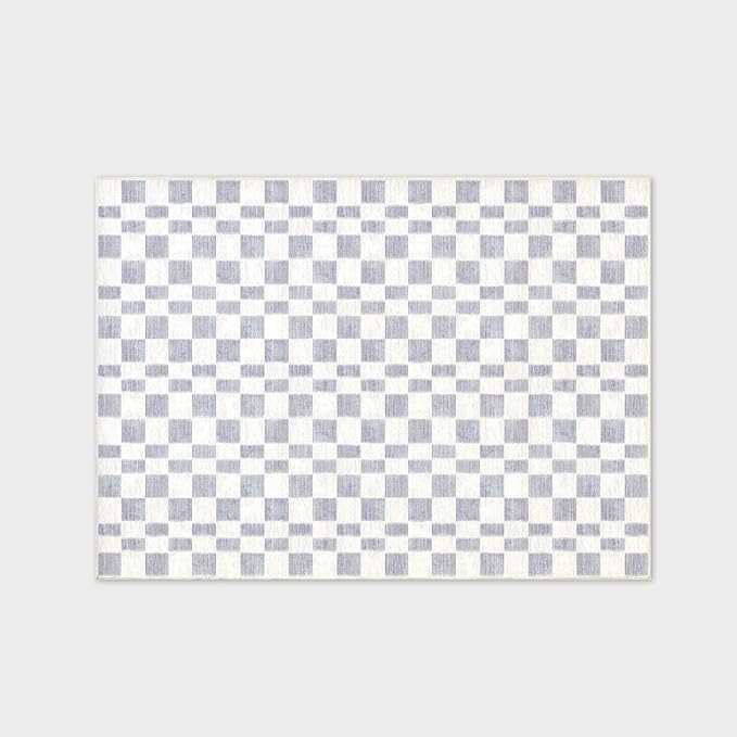 EVERGRACE Checkered Plaid Area Rug 5x7, Soft Fuzzy Faux Wool Rugs Washable Anti Slip Rugs Large Rug Carpet for Entryway Bedroom Living Room Hallway Kitchen Dining Room and Laundry Room, Light Gray