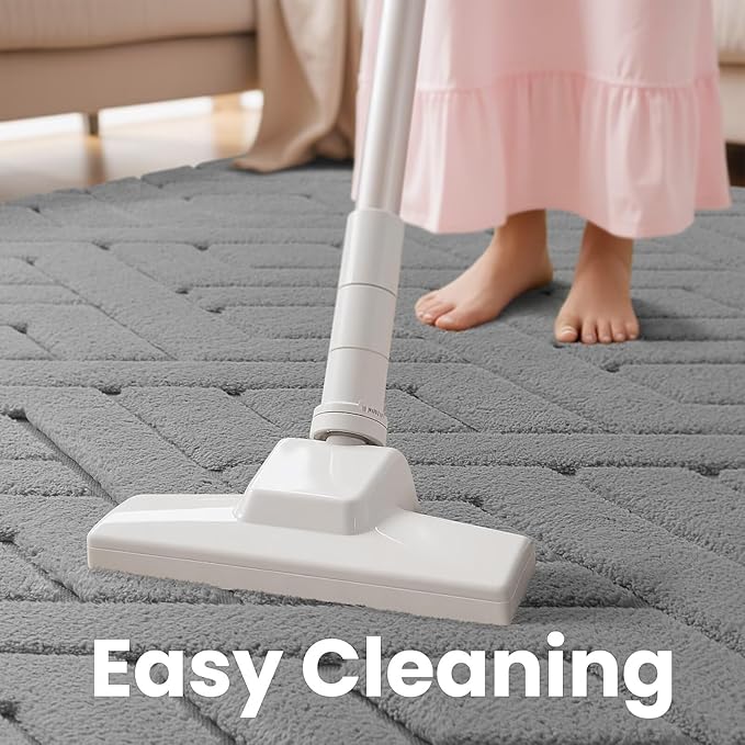 Ultra Soft Grey Area Rug for Living Room, 6x9 Modern Geometric Shag Rugs with Nonslip Backing for Bedroom, Washable Fuzzy Carpet for Cozy Kids Room Nursery