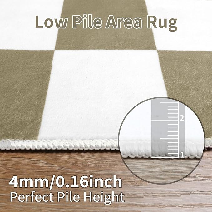 Terrug Beige and White Small Checkered Rug for Bedroom, 2x3 Soft Washable Rug with Non Slip Backing, Low Pile Throw Carpet for Entryway Hallway Kitchen Laundry Room