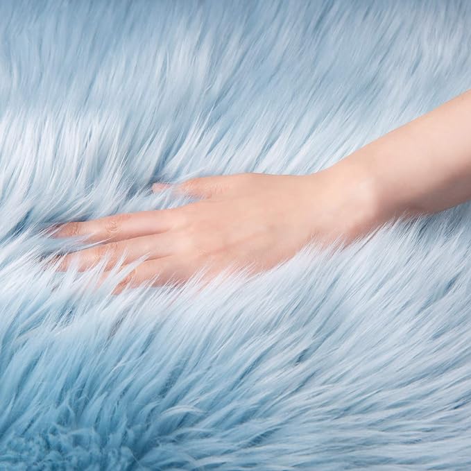 Ashler faux fur rug, Fluffy Shaggy Area Rug Ultra Soft 3 x 5 Feet Rectangle Fur Rug Light Blue Fuzzy Rug Machine Washable Shag Rug, Nursery Decor Throw Rugs for Bedroom, kids room, Living Room