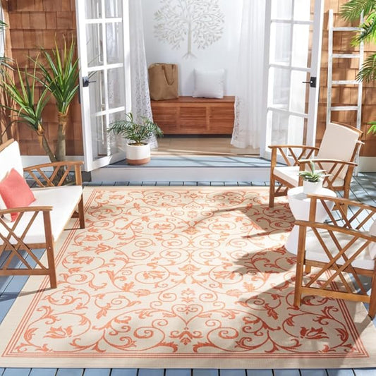 SAFAVIEH Courtyard Collection 8' x 11' Natural / Terra CY2098 Scroll Indoor/ Outdoor Patio Backyard Mudroom Area-Rug