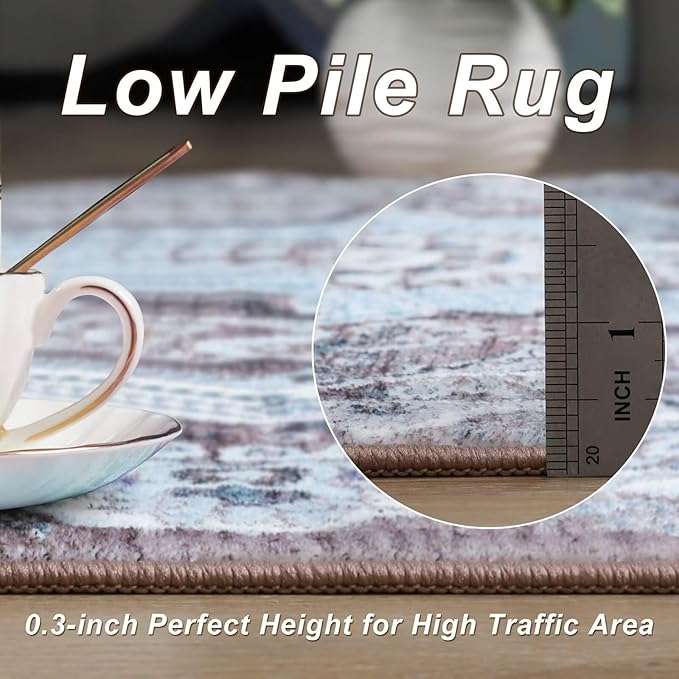 2x3 Small Area Rug for Entryway, Soft Washable Rugs with Non-Slip Backing for Bedroom Kitchen, Vintage Throw Carpet Laundry Entry Door Decor, Blue & Brown