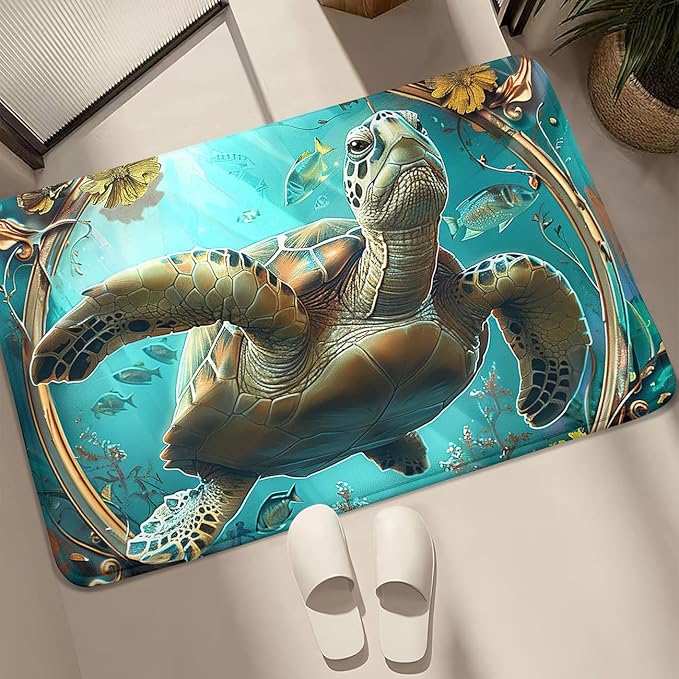 Sea Turtles Rug - Seafloor Turtle Area Rug for Kids 35" L x 23" W Fish Ocean Life Turtles Carpet Rugs for Bedroom Living Room Kids Room Decor