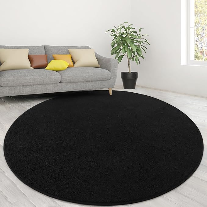 Lascpt Round Rug for Bedroom 4x4, Black Circle Rug for Living Room Super Soft Thicken Memory Foam Circular Rug, Non-Slip Indoor Area Rug for Modern Home Decor, Round Carpet for Nursery Kid's Room