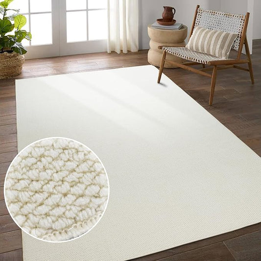 5'x7' Washable Area Rug for Living Room Natural Berber Rug Bedroom Non-Slip Rugs No Shed Faux Jute-Look PP Area Rugs Non-Skid Washable Area Rug (Cream, 5X7)