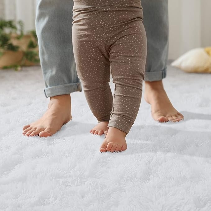 YJ.GWL Soft Runner Rug for Bedroom Living Room Plush Fluffy Rugs 2x6 Feet, White Shag Rug Carpet Non Shedding for Nursery Dorm, Fuzzy Bedside Runner Rug for Kids Girls Room Home Decor