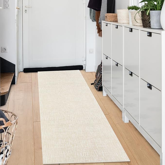 2x6 Runner Rug Washable Kitchen Runner Rug Modern Abstract Runner Mat for Hallway Contemporary Solid Rug Non-Slip Foldable Aesthetic Accent Floor Carpet for Living Room Bedroom, Cream