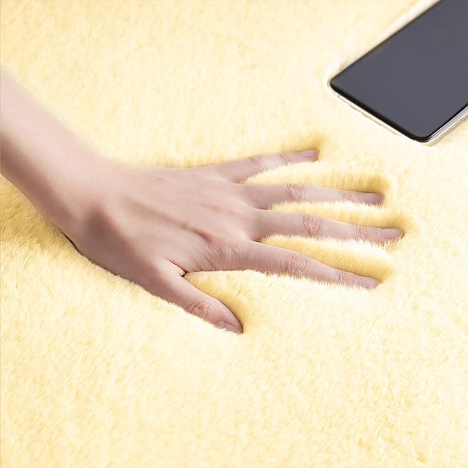 Ashler Faux Fur Rug, Ultra Soft Faux Rabbit Fur, Yellow Area Rugs, 6 x 9 Feet Rectangle, Machine Washable Nursery Decor Throw Rugs for Bedroom, Kids Room, Living Room