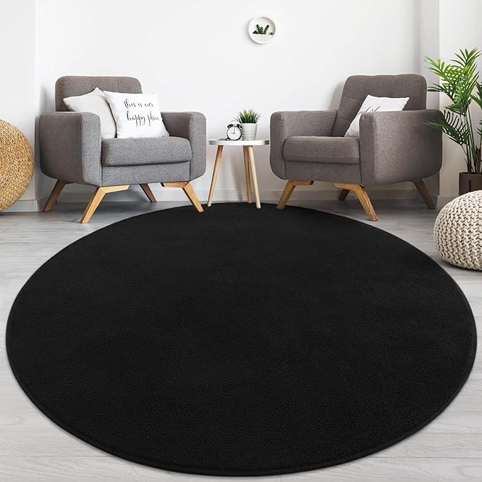 Lascpt Round Rug for Bedroom 4x4, Black Circle Rug for Living Room Super Soft Thicken Memory Foam Circular Rug, Non-Slip Indoor Area Rug for Modern Home Decor, Round Carpet for Nursery Kid's Room