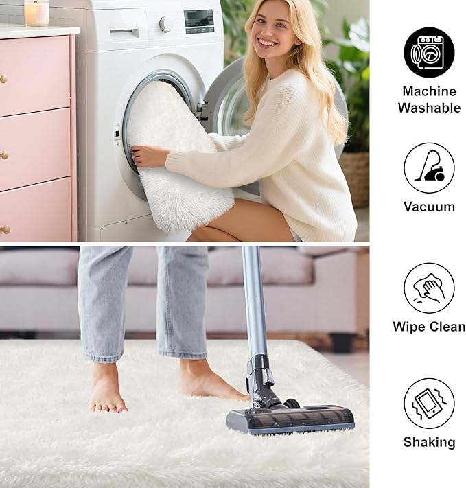 White Fluffy Rug for Bedroom Living Room, 2x3 Small Area Rug Furry Throw Bedside Rug for Dorm, Non-Slip Entryway Indoor Front Door Mat, Soft Plush Shag Carpet Washable for Nursery Kids Room
