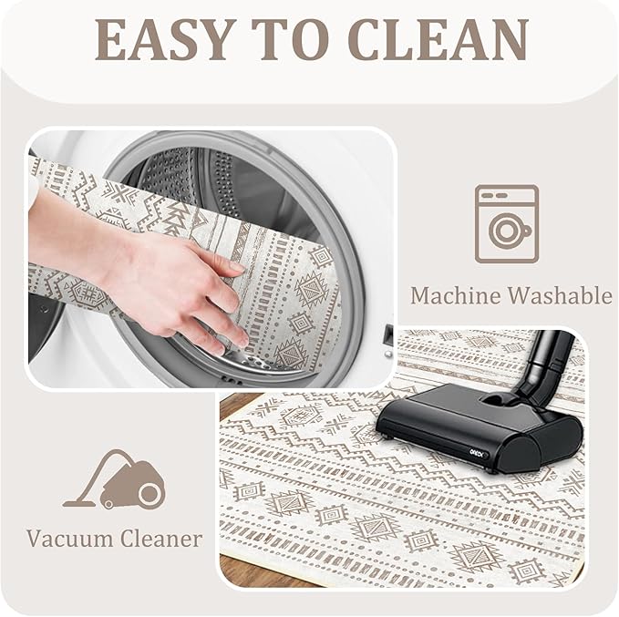 Washable Area Rugs 5'x7' Living Room, Non Slip Boho Vintage Low Pile Large Rugs for Living Room Stain Resistant for TribalBedroom, Farmhouse, Dining Room, Kids Playroom