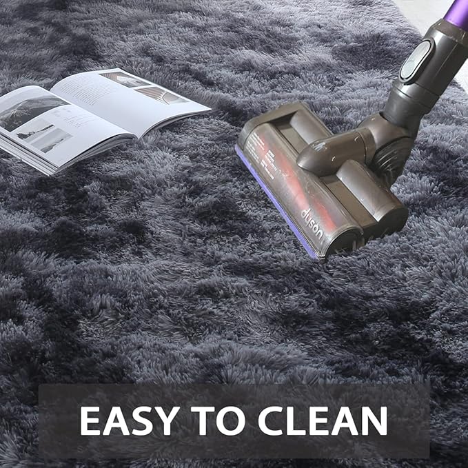 CAIYUECS Grey Shag Area Rug,for Bedroom: Indoor Ultra Soft Plush Rugs for Bedroom Living Room, Non-Skid Modern Nursery Faux Fur Rugs for Kids Room Home Decor (Tie-Dyed Dark Gray, 3x5 Feet)