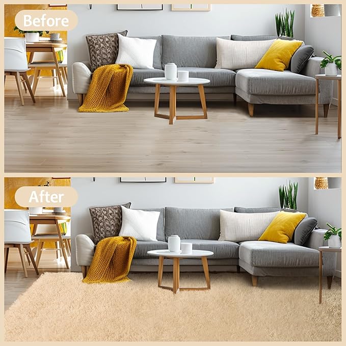 6x9 Rugs for Living Room, Large Fluffy Area Rugs for Bedroom, Soft Carpet Shag Kids Room Rug, Non-Slip Fuzzy Rugs Indoor (Light Tan, 6ft x 9ft)