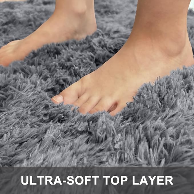 OLANLY 5x8 Machine Washable Large Area Rugs for Living Room, Bedroom, Soft Fluffy Shaggy Bedside Rug, Indoor Floor Carpet for Kids Girls and Boys, Dorms, Nursery, Home Decor Aesthetic, Light Grey