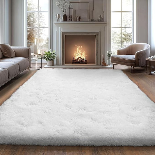 White Fluffy Rug for Bedroom White Fuzzy Rug Non-Slip Indoor Floor Carpet for Living Room Anti-Skid Rectangular Fuzzy Rug 4x6