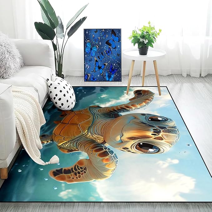 Sea Turtles Rugs for Bedroom - Sea Turtle Ocean Animal Prints Carpet Rugs for Kids Boys Room Underwater Ocean Theme Decor, 59 x 39 Inches