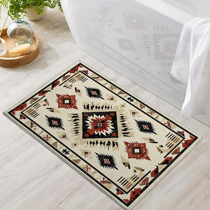 2x3 Entryway Rug Southwestern Rug Western Aztec Area Rugs Machine Washable Tribal Navajo Southwest Rug Non Slip Printed Low-Pile Indoor Door Mat Floor Carpet for Kitchen Bathroom Laundry