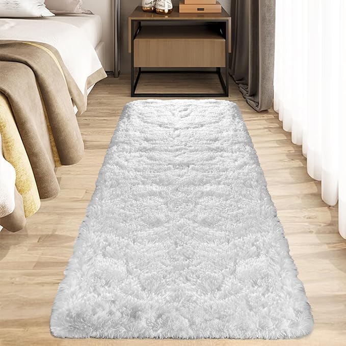 Zentavio Runner Rugs for Hallway 2x6 Shag Soft Bedroom Bedside Rugs Non Slip Fluffy Carpet for Kids Girls Boys Home Decor Aesthetic Dorm Nursery White