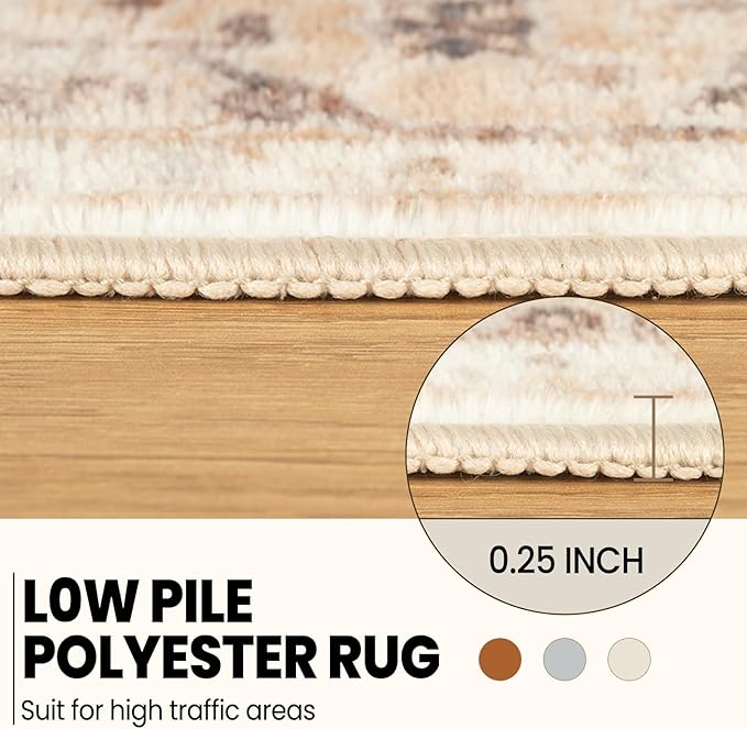 Washable 6ft Area Rugs, Rugs for Living Room, Low-Pile Water&Stain Resistant Carpet Vintage Distressed Printed Non-Slip Carpet for Bedroom Bathroom Kitchen-Orange