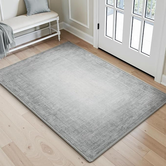 Small Area Rug-2x3 Entryway Rug Non Slip Washable Low Pile Indoor Door Mat Modern Abstract Entrance Rugs Carpet for Bedroom Kitchen Powder Room Front Porch Bathroom, Ash Grey