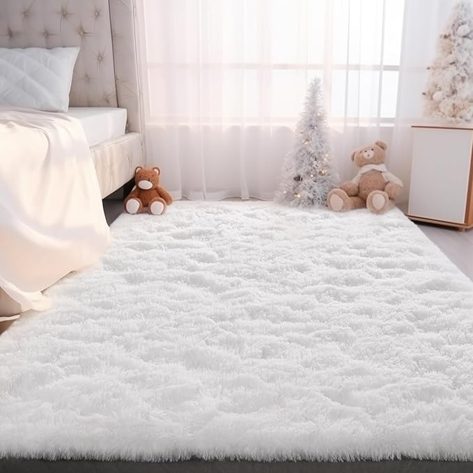 Zentavio White Area Rugs for Bedroom Soft Large Living Room Rugs 5x8 Fluffy Furry Shag Aesthetic Carpet Plush High Pile Floor Rug for Nursery Kids Room Dorm Home Decor