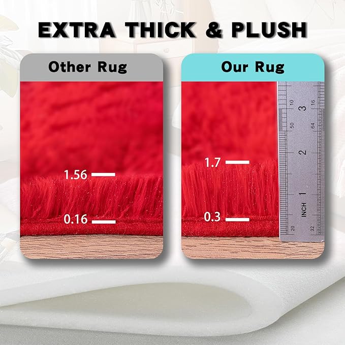 4x6 Area Rug for Bedroom, Red Rugs for Living Room Nursery Kids Room Dorm Home Decor Aesthetic, Fluffy Shaggy Rug with 4 Anti-Slip Carpet Tapes
