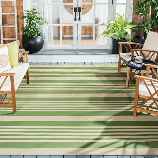 SAFAVIEH Courtyard Collection 8' x 11' Green/Beige CY6062 Stripe Indoor/ Outdoor Waterproof Easy-Cleaning Patio Backyard Mudroom Area-Rug