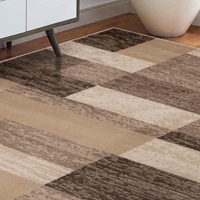 Superior Indoor Area Rug, Jute Backed, Modern Geometric Patchwork Floor Decor for Bedroom, Office, Living Room, Entryway, Hardwood Floors, Rockwood Collection, 8' x 10', Beige