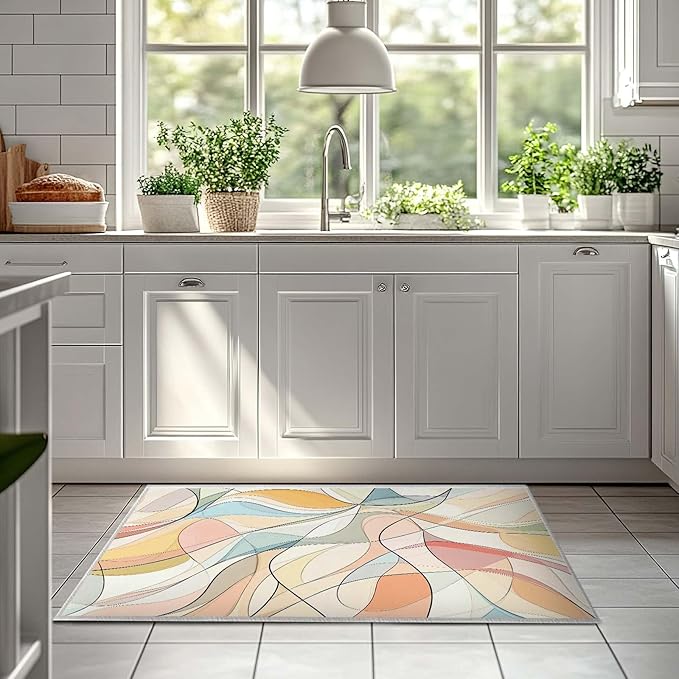 2x3 Entryway Rugs Machine Washable Area Rug Blue Yellow Pink White Modern Abstract Colorful Rug Non-Slip Low Pile Door Mat Entrance Small Carpet for Home Kitchen Bathroom Bedroom