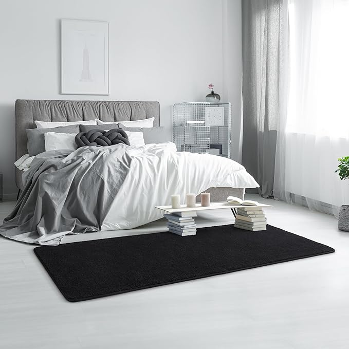 Keeko 2x6 Runner Rug, Black Bedroom Bedside Runner Rug Small Carpet Living Room Area Throw Rugs for Hallway Soft Indoor Memory Foam Rugs for Teen Kids Classroom Nursery Dorm Laundry Room Decor