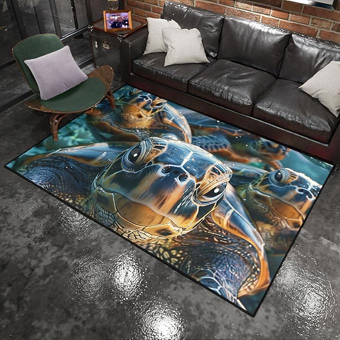 Sea Turtle Carpet Rug - Kids Coastal Rugs for Bedroom Ocean Life Theme, 47" L x 39" W