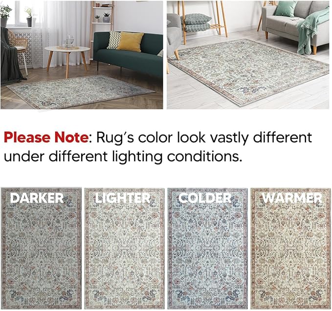 Keen Home Design 2x12 Rug - Machine Washable Runner Rug with Non-Slip Backing, Ideal for Hallway, Entryway, Kitchen, Laundry Room - Vintage, Easy Clean, Durable, Low Pile Rug - (2'6" x 12')