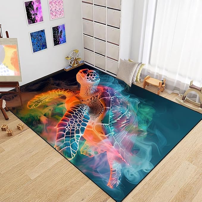 Sea Turtles Carpet Rugs - Kids Sea Turtle Coastal Rug for Bedroom Ocean Life Theme, 2'5"×4'