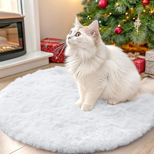 OLANLY White Round Rugs for Bedroom - Machine Washable, 2x2 Feet Circle Area Rugs for Living Room, Soft and Fluffy Shaggy Carpet for Teen Girls and Boys, Nursery Rooms, Dorms, Home Decor Aesthetic