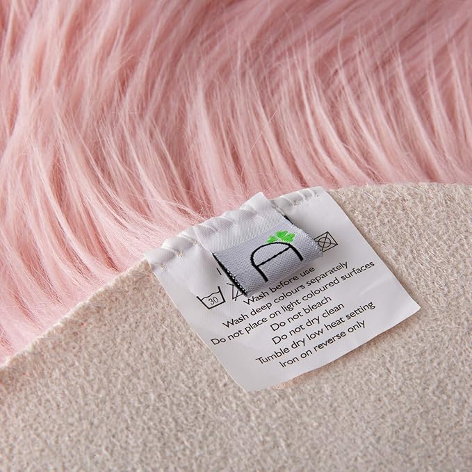Ashler Faux Fur Rug, Pink Fluffy Shaggy Area Rug, Soft 3x3 Ft Round Fur Rug, Fuzzy Machine Washable Carpet, Nursery Rug for Kids Bedroom, Living Room