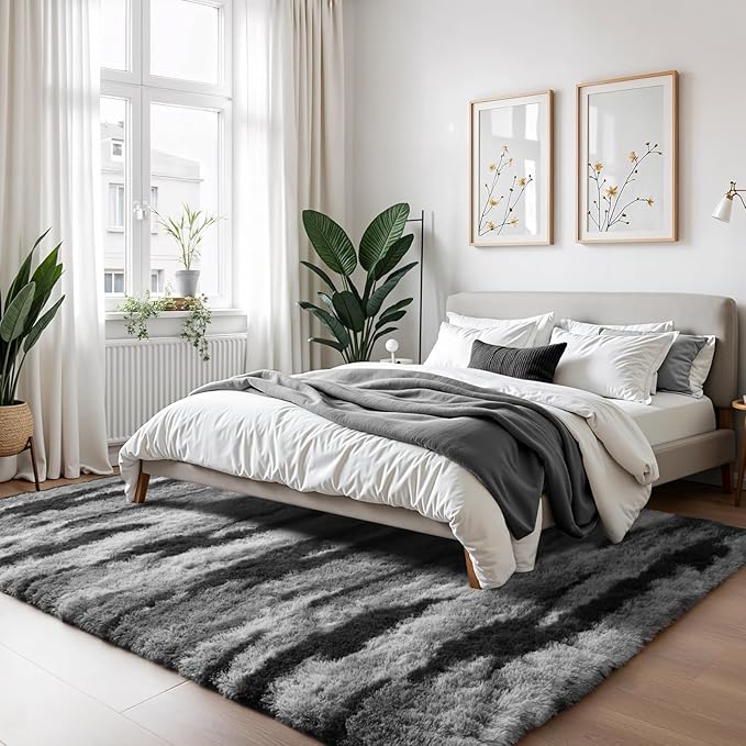Zentavio Area Rugs for Living Room Large Rugs for Bedroom 5x8 Carpet Fluffy Fuzzy Soft Shag Aesthetic Plush High Pile Gray Throw Rug for Nursery Kids Room Dorm Waved Grey