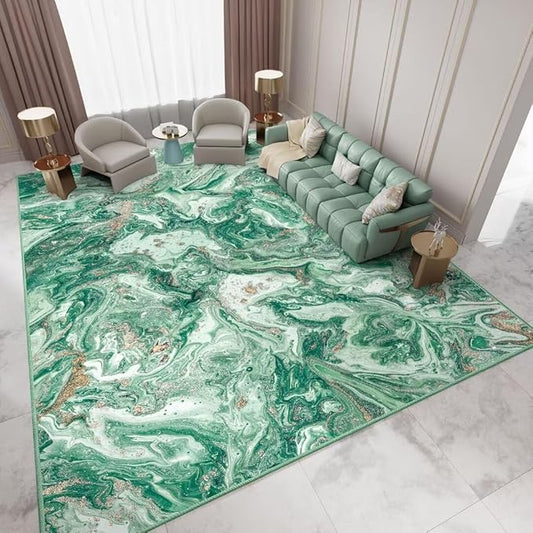 Washable Area Rug 9x12 - Artistic Style Modern Rug for Living Room Bedroom Dining Room, Soft Low Pile Machine Washable Carpet, Non Slip Non Shedding Area Rug - Green/Gold, 9'x12'