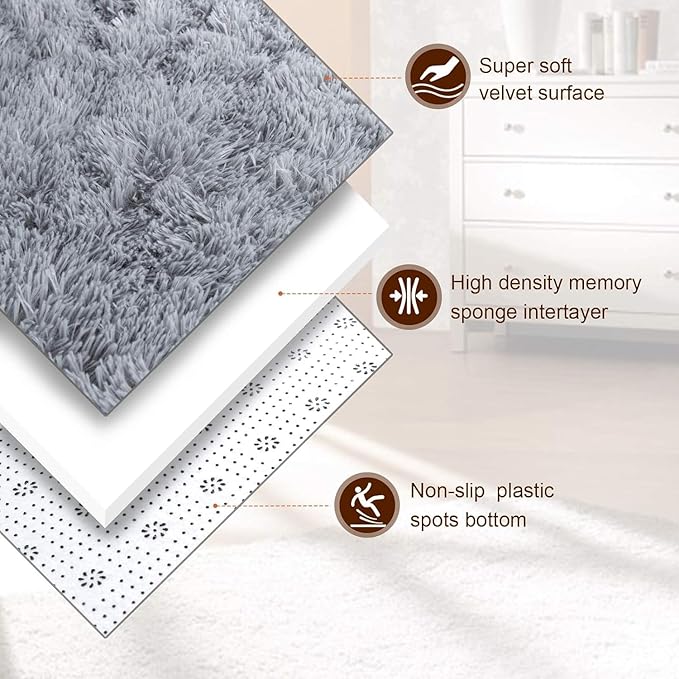 TWINNIS Super Soft Shaggy Rugs Fluffy Carpets, 7x10 Feet, Indoor Modern Plush Area Rugs for Living Room Bedroom Kids Room Nursery Home Decor, Upgrade Anti-Skid Rectangular Fuzzy Rug, Grey